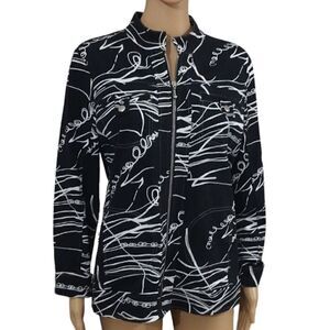 Berek Women's Size Small Black and White Stretchy Zip-up Cotton Spandex Jacket